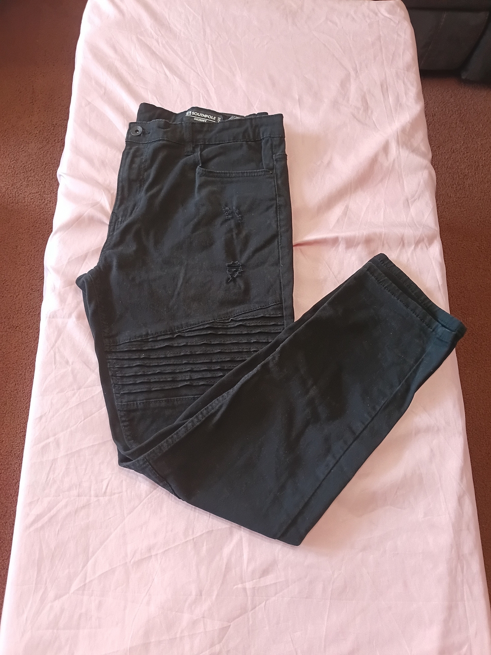 SouthPole Men's Black Skinny Moto-Style Distressed Rip Jeans Sz. 38x32